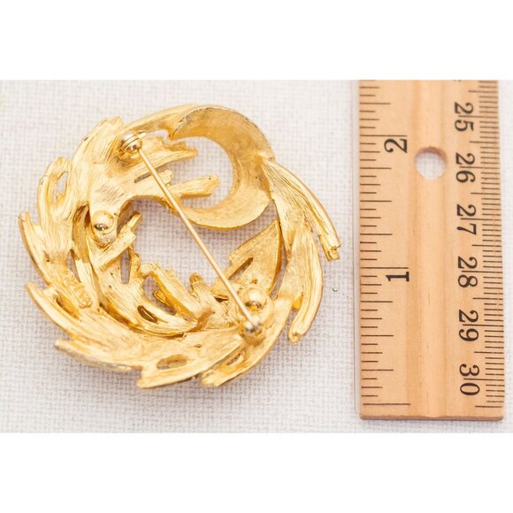 Vintage Art Nouveau Spiral Leaf Circular Intricate Gold Tone Brooch by BSK - A11 - Picture 3 of 3